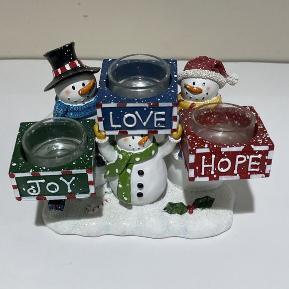 YANKEE CANDLE Multi Snowmen Tea Light Holiday Christmas Joy Love Hope Retired - Picture 2 of 11